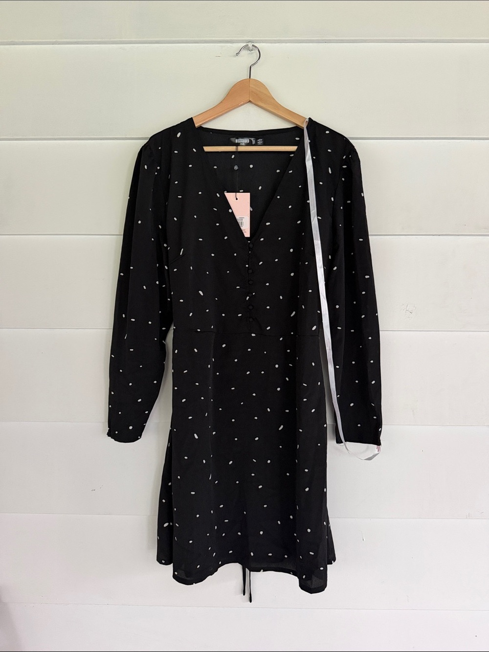 Missguided Black Long Sleeve Mini Dress with White Dot Print